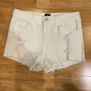 Just Black white distressed jean shorts